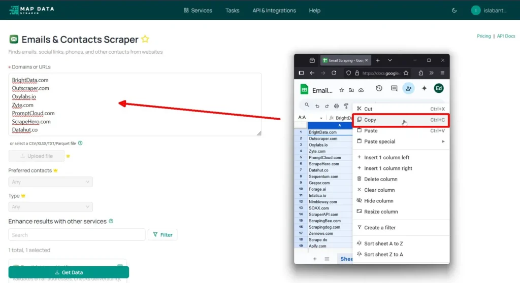 Emails Scraper Copy Paste