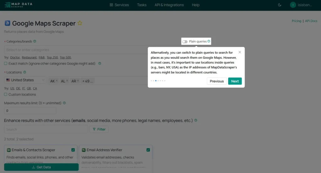MapDataScraper Using Plain Queries