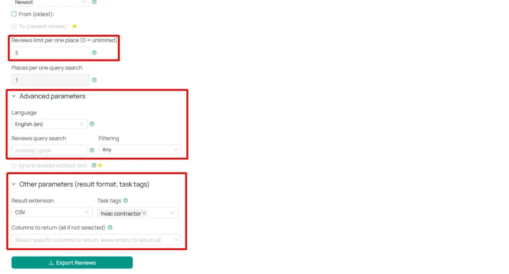 Google Maps Reviews Advanced Parameters