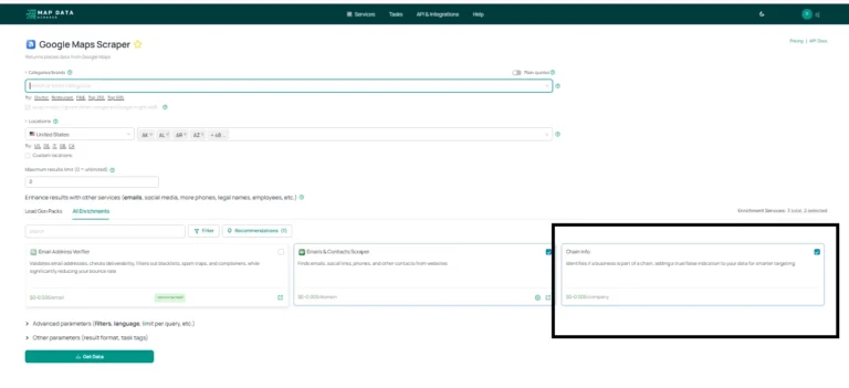 Chain Info it checks if a business is affiliated to chains. It allows a wider perspective on the market setting.