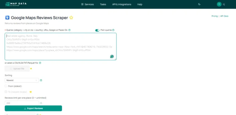 Google Maps Reviews Scraper Plain Queries lets you describe what you wanted to scrape.