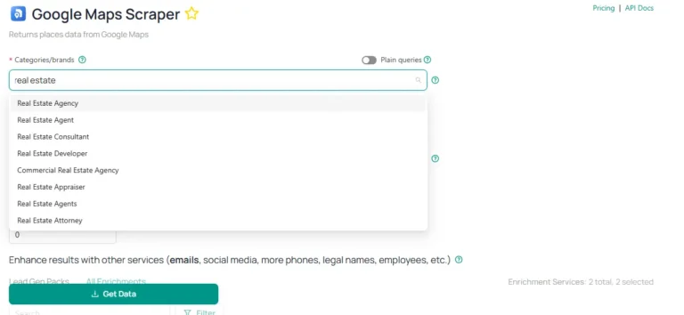 Using Google Maps Data Scraper as part of the service of MapDataScraper in real estate. Filters help to pinpoint the desired outcome in finding leads.