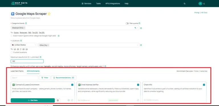 Users may or may not include "All Enrichments" or simply customize it based on the user's preference. Users may choose one enrichment or two out of three or all three enrichments (Contacts & Leads Enrichment, Email Address Verifier, Chain Info).