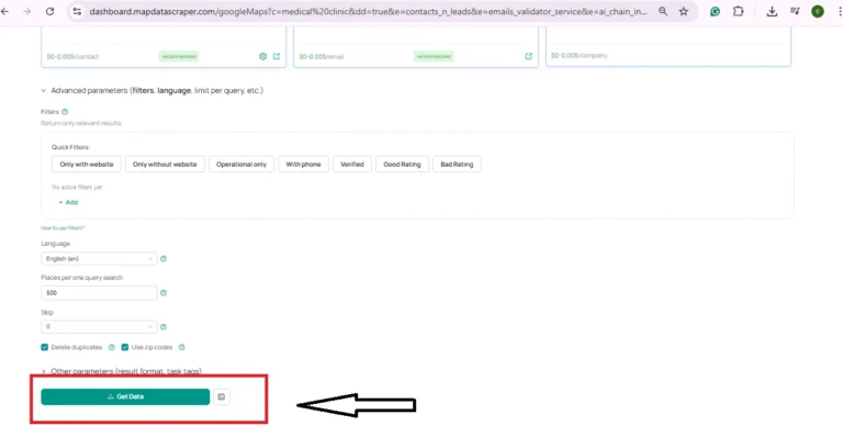 Finally, click "Get Data." Users will then see a breakdown of what was included in the transaction, along with the pricing. Users can adjust based on the pricing if it's beyond the budget, or proceed and get their data.