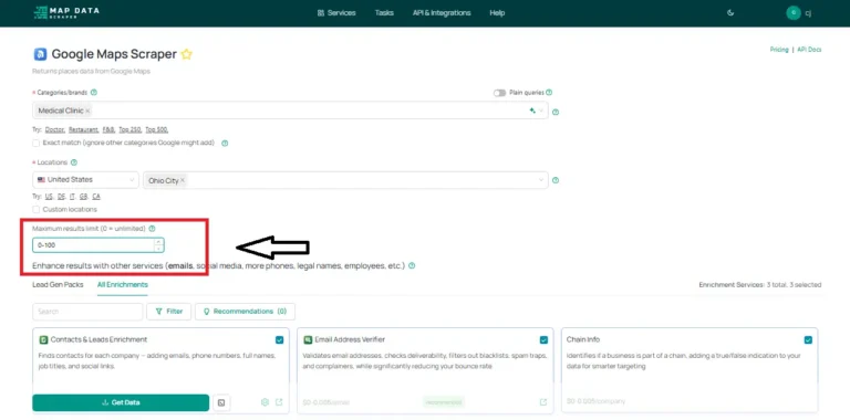 Make sure to fill out the Maximum results limit (0 - Unlimited). This assures the number of results and may help reduce the amount payable for the transaction.